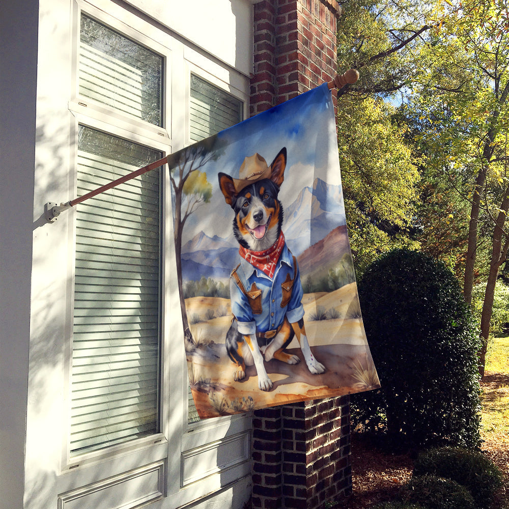 Australian Cattle Dog Cowboy Welcome House Flag 28x40 Porch Sleeve Pole Decorative Outside Yard Banner Artwork Wall Hanging, Polyester