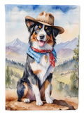 Australian Shepherd Cowboy Welcome House Flag 28x40 Porch Sleeve Pole Decorative Outside Yard Banner Artwork Wall Hanging, Polyester