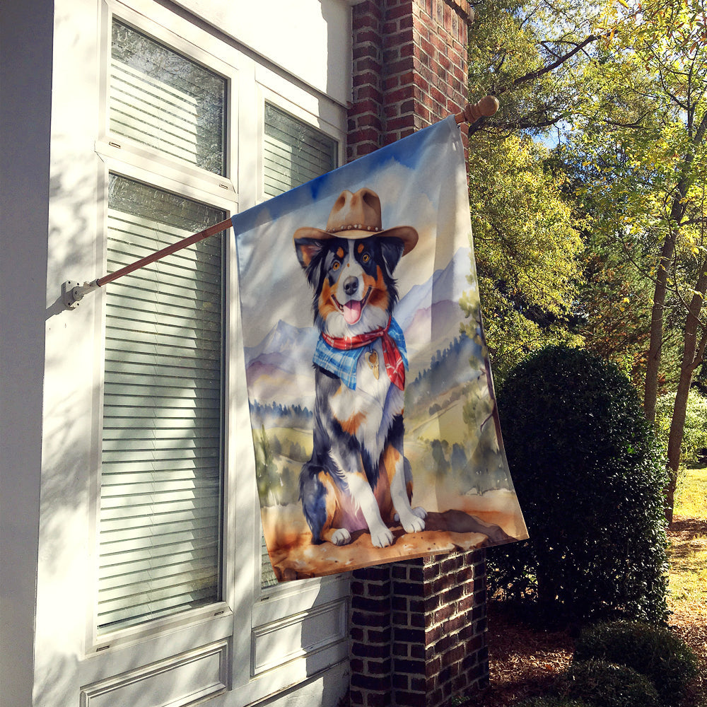 Australian Shepherd Cowboy Welcome House Flag 28x40 Porch Sleeve Pole Decorative Outside Yard Banner Artwork Wall Hanging, Polyester