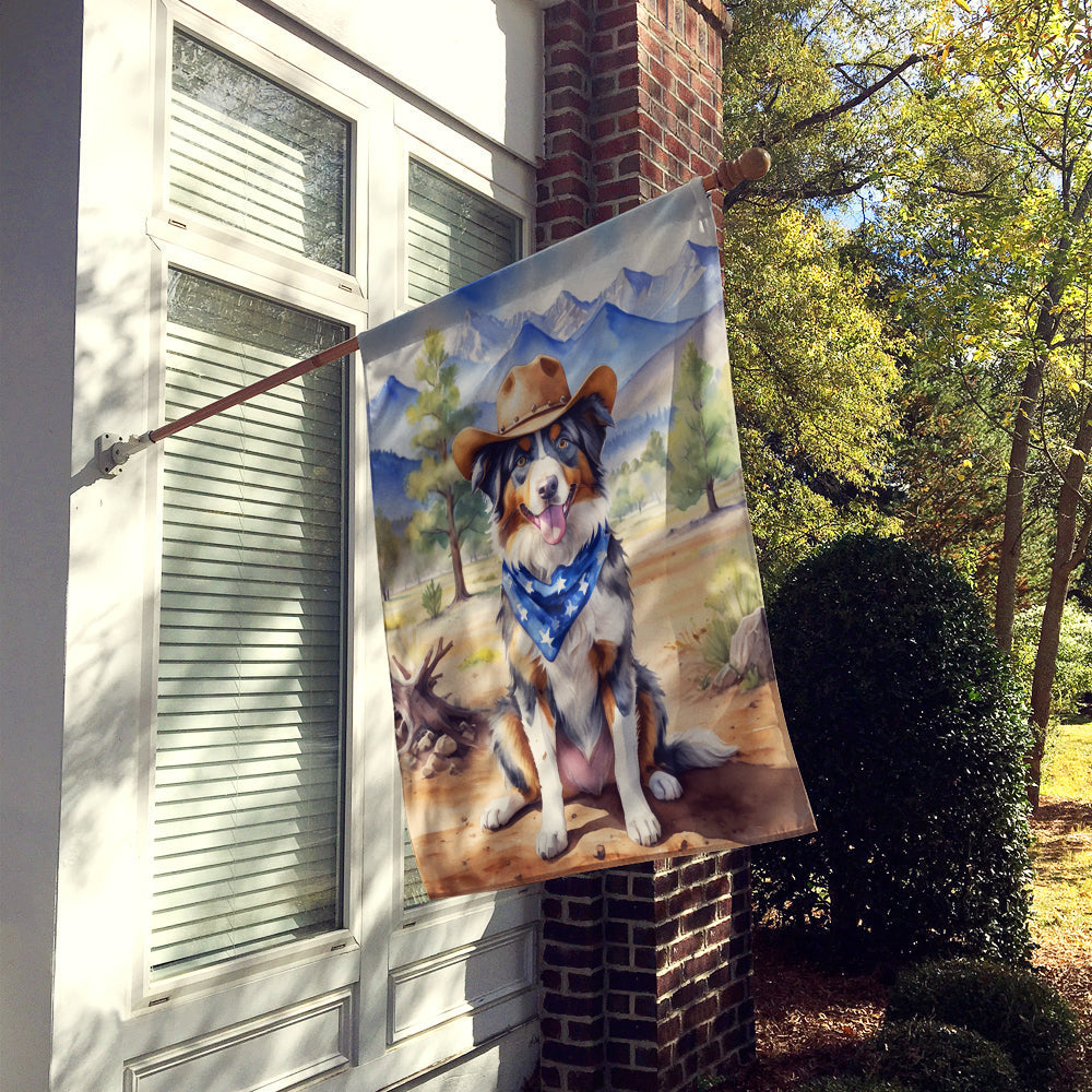Australian Shepherd Cowboy Welcome House Flag 28x40 Porch Sleeve Pole Decorative Outside Yard Banner Artwork Wall Hanging, Polyester