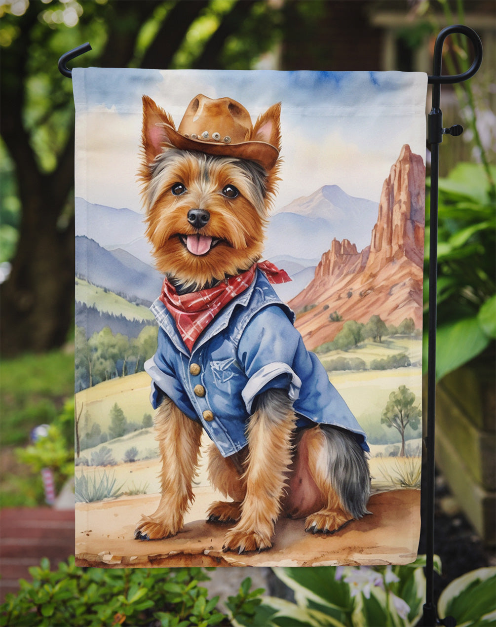 Australian Terrier Cowboy Welcome Garden Flag Mailbox Decorative Yard Banner Outside Patio Artwork for Flower Beds, Garden Size, Multicolor