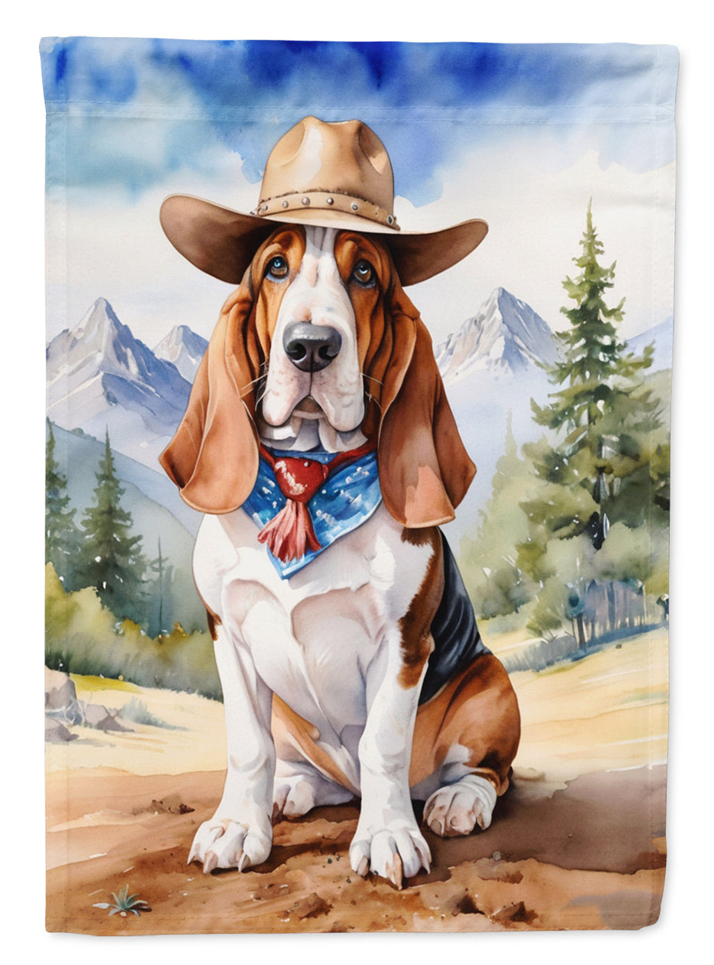 Basset Hound Cowboy Welcome House Flag 28x40 Porch Sleeve Pole Decorative Outside Yard Banner Artwork Wall Hanging, Polyester