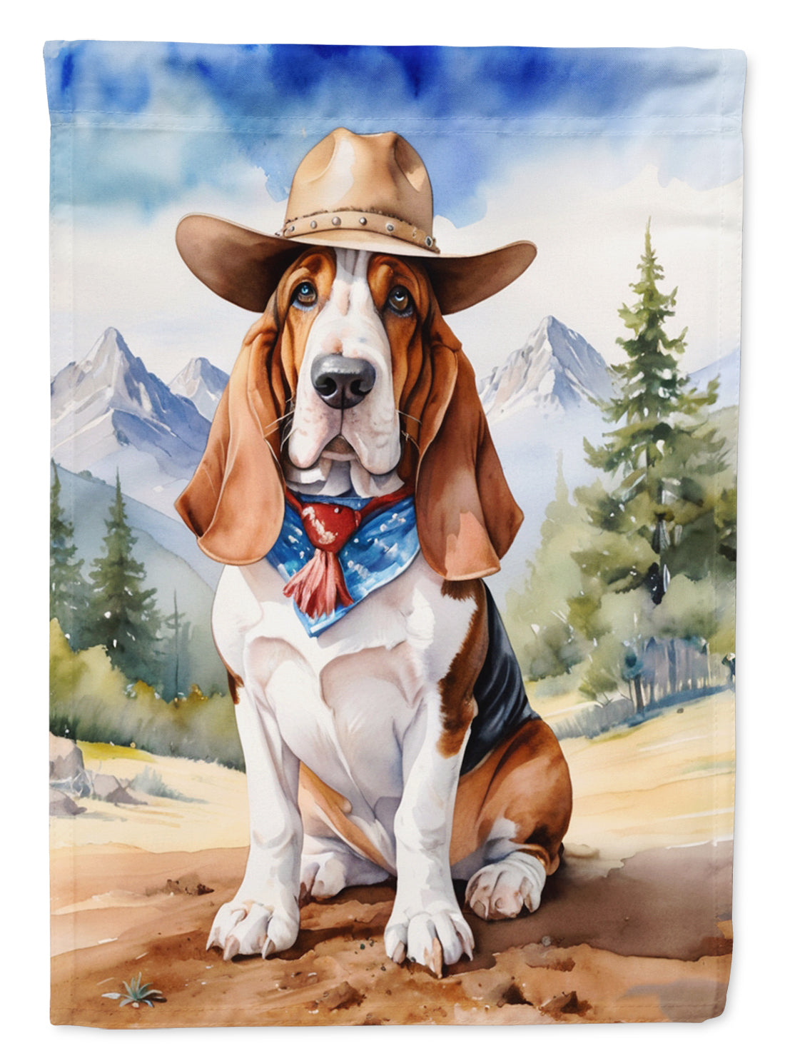 Basset Hound Cowboy Welcome House Flag 28x40 Porch Sleeve Pole Decorative Outside Yard Banner Artwork Wall Hanging, Polyester