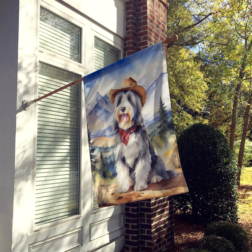 Bearded Collie Cowboy Welcome House Flag 28x40 Porch Sleeve Pole Decorative Outside Yard Banner Artwork Wall Hanging, Polyester