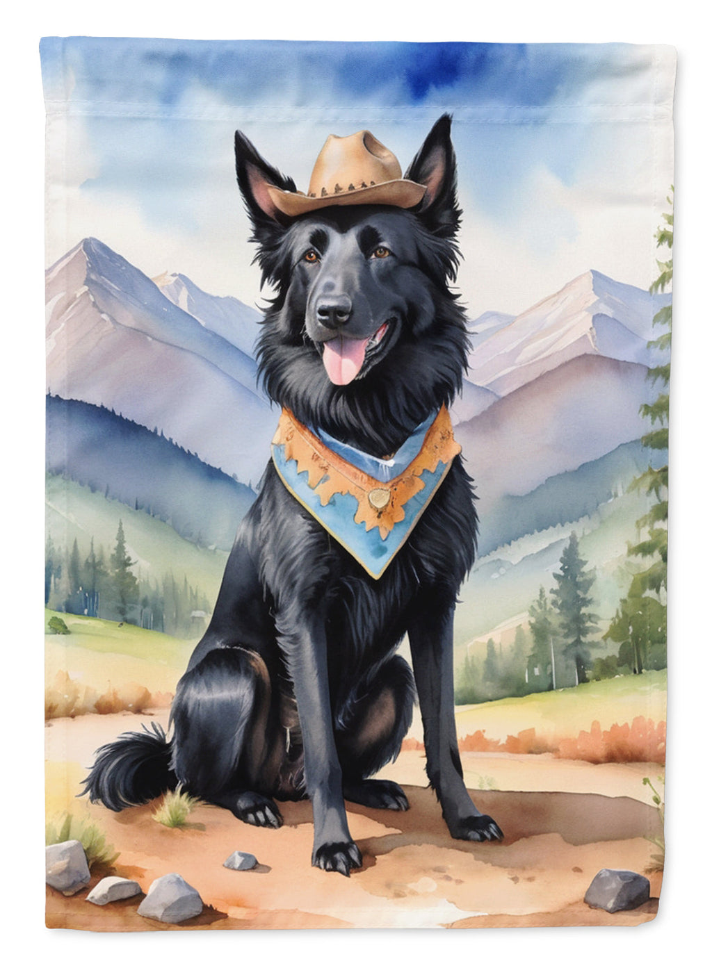 Belgian Sheepdog Cowboy Welcome House Flag 28x40 Porch Sleeve Pole Decorative Outside Yard Banner Artwork Wall Hanging, Polyester