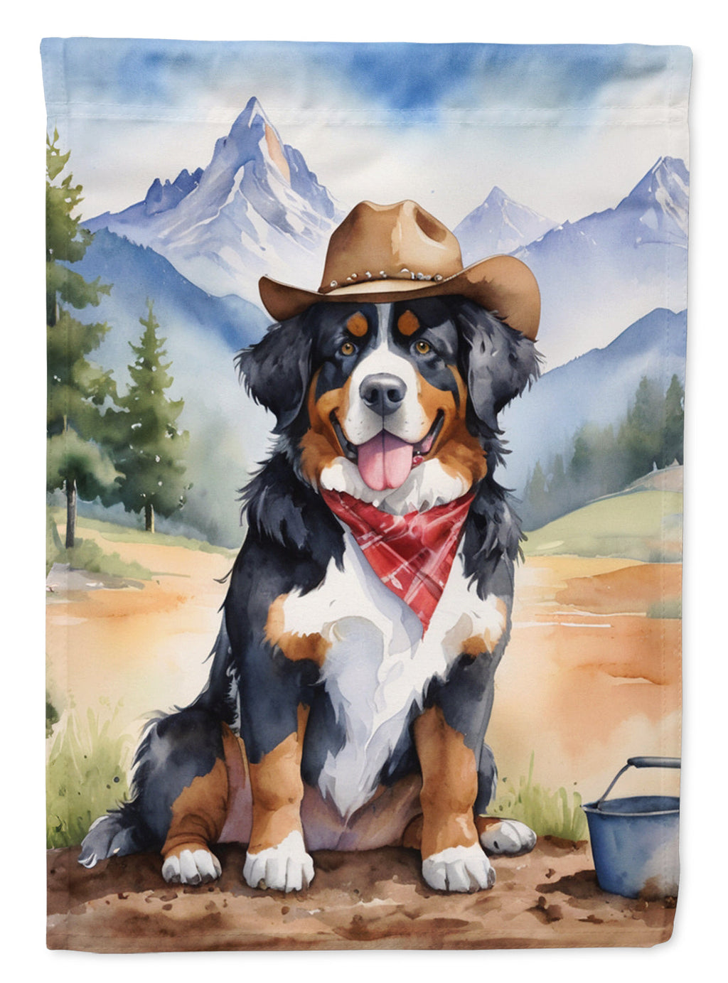 Bernese Mountain Dog Cowboy Welcome House Flag 28x40 Porch Sleeve Pole Decorative Outside Yard Banner Artwork Wall Hanging, Polyester