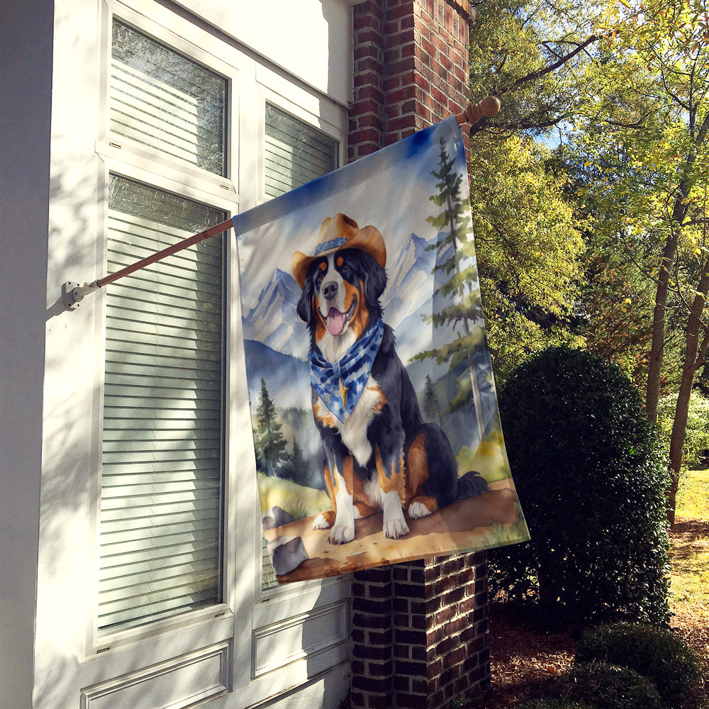 Bernese Mountain Dog Cowboy Welcome House Flag 28x40 Porch Sleeve Pole Decorative Outside Yard Banner Artwork Wall Hanging, Polyester