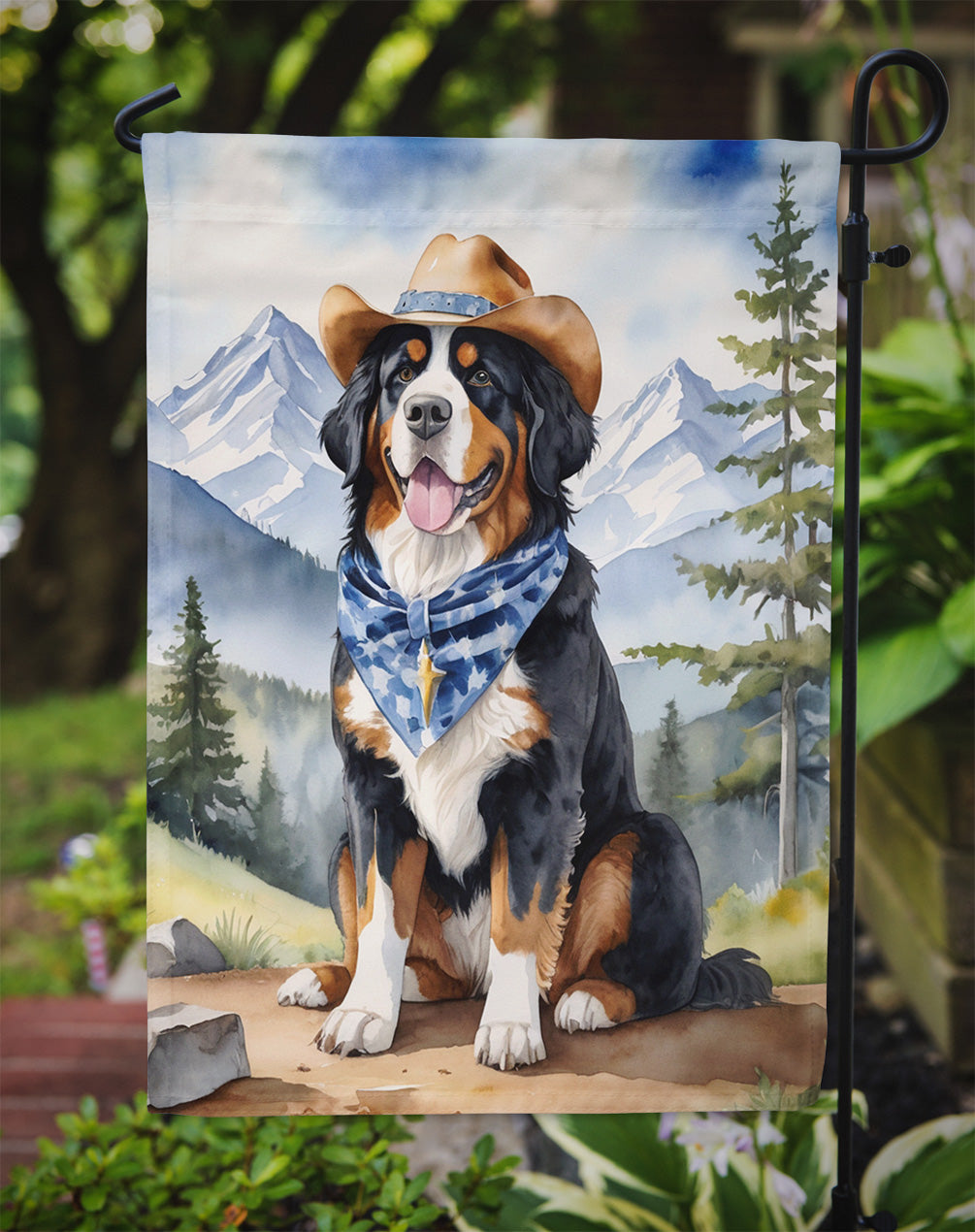 Bernese Mountain Dog Cowboy Welcome Garden Flag Mailbox Decorative Yard Banner Outside Patio Artwork for Flower Beds, Garden Size, Multicolor