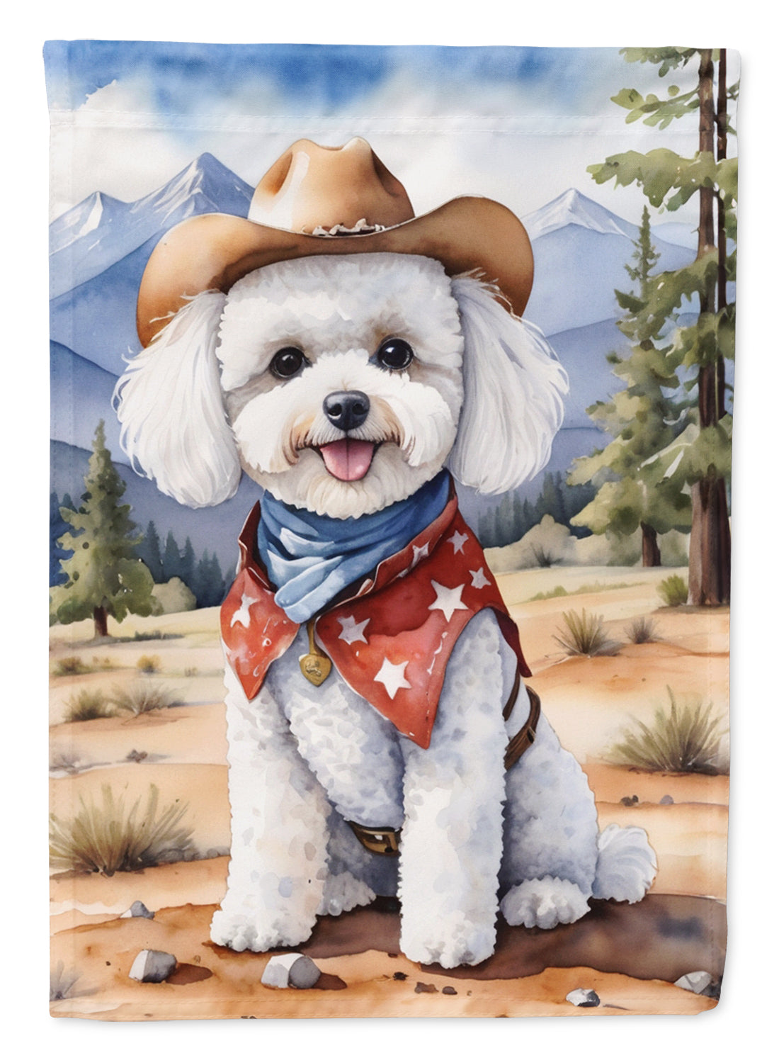 Bichon Frise Cowboy Welcome House Flag 28x40 Porch Sleeve Pole Decorative Outside Yard Banner Artwork Wall Hanging, Polyester