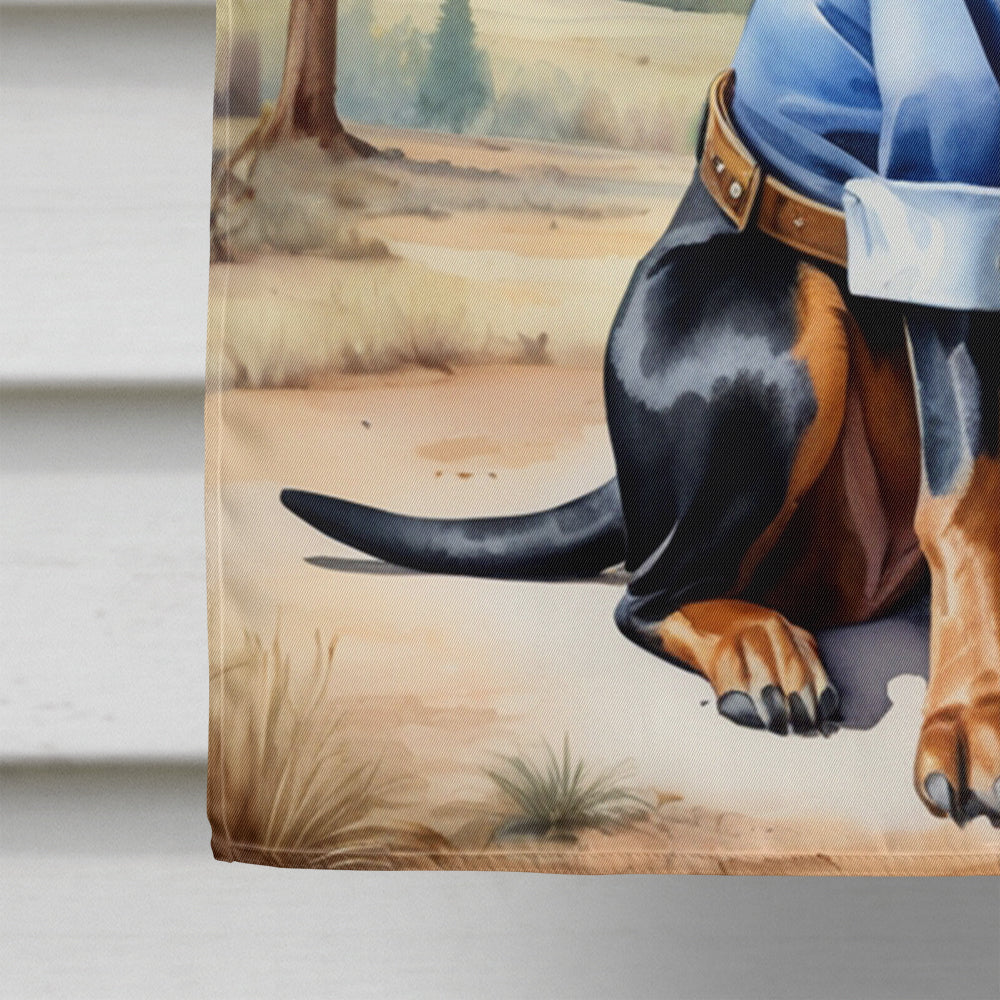 Black and Tan Coonhound Cowboy Welcome House Flag 28x40 Porch Sleeve Pole Decorative Outside Yard Banner Artwork Wall Hanging, Polyester