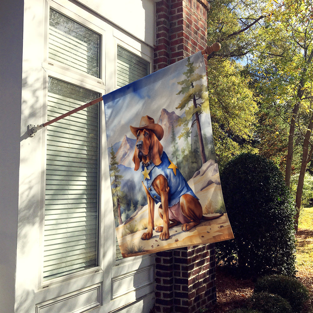 Bloodhound Cowboy Welcome House Flag 28x40 Porch Sleeve Pole Decorative Outside Yard Banner Artwork Wall Hanging, Polyester