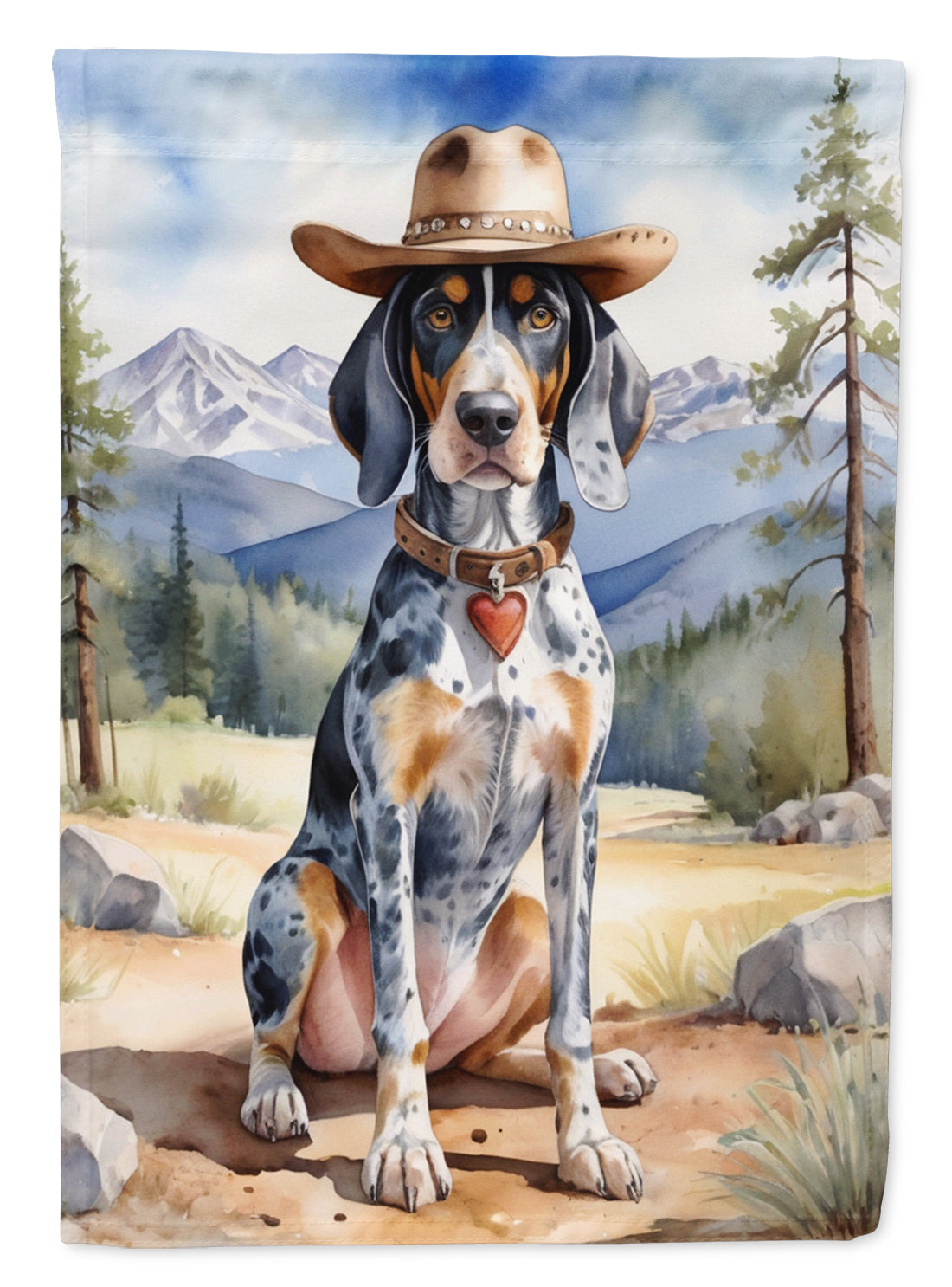 Bluetick Coonhound Cowboy Welcome House Flag 28x40 Porch Sleeve Pole Decorative Outside Yard Banner Artwork Wall Hanging, Polyester