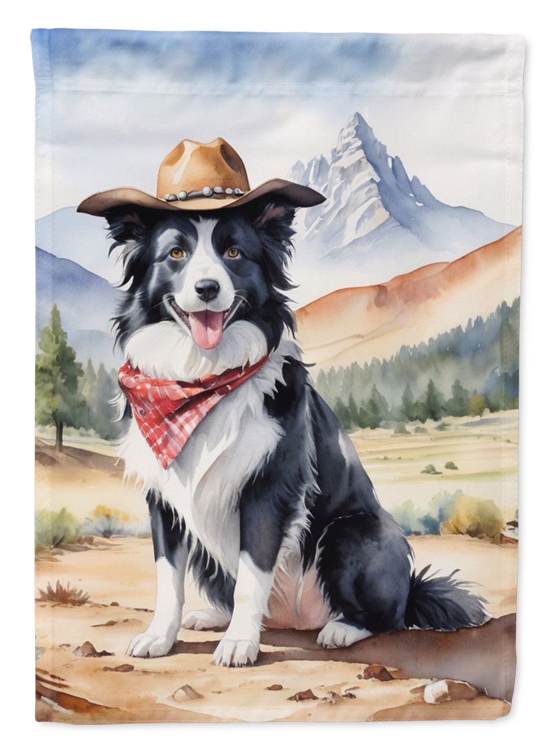 Border Collie Cowboy Welcome House Flag 28x40 Porch Sleeve Pole Decorative Outside Yard Banner Artwork Wall Hanging, Polyester