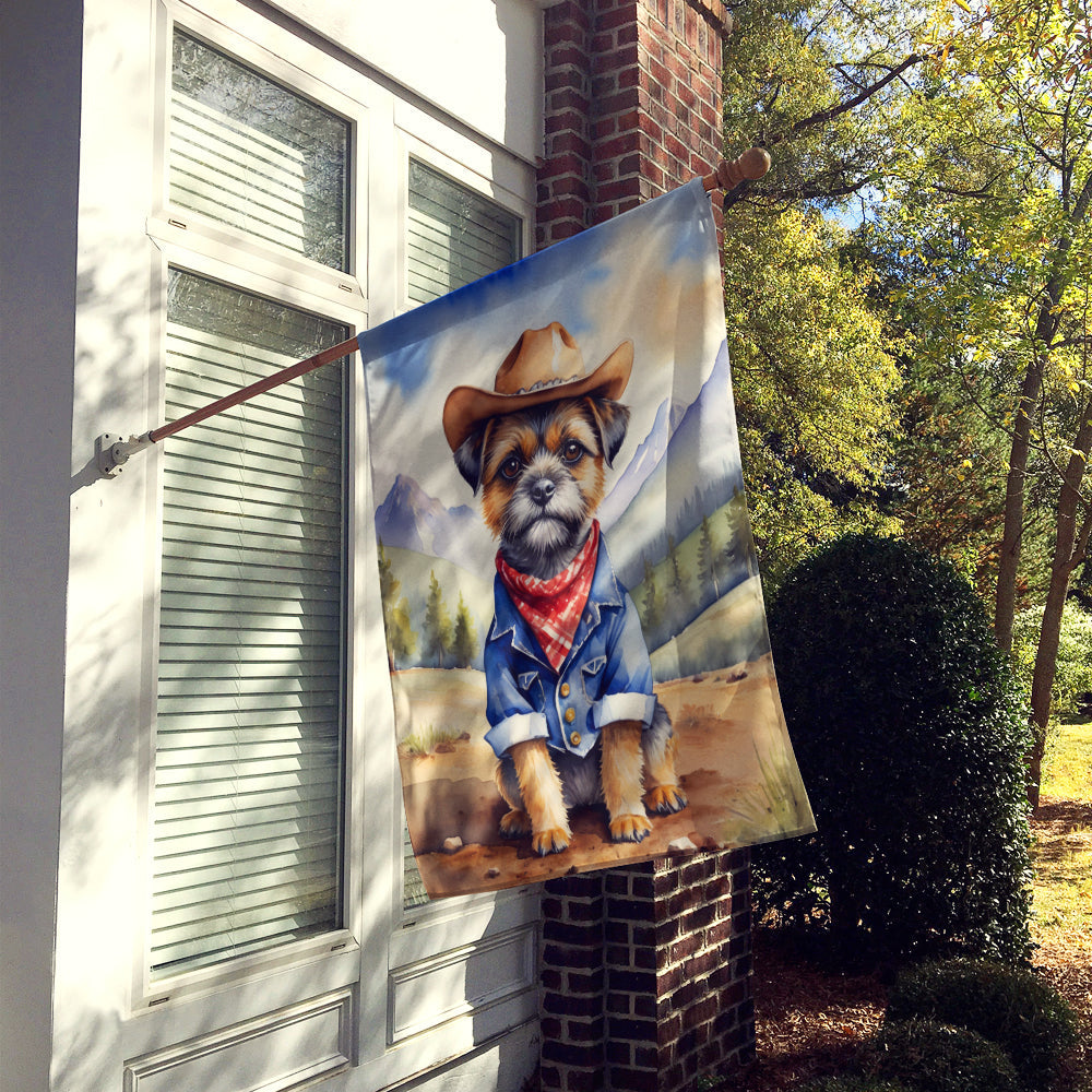 Border Terrier Cowboy Welcome House Flag 28x40 Porch Sleeve Pole Decorative Outside Yard Banner Artwork Wall Hanging, Polyester