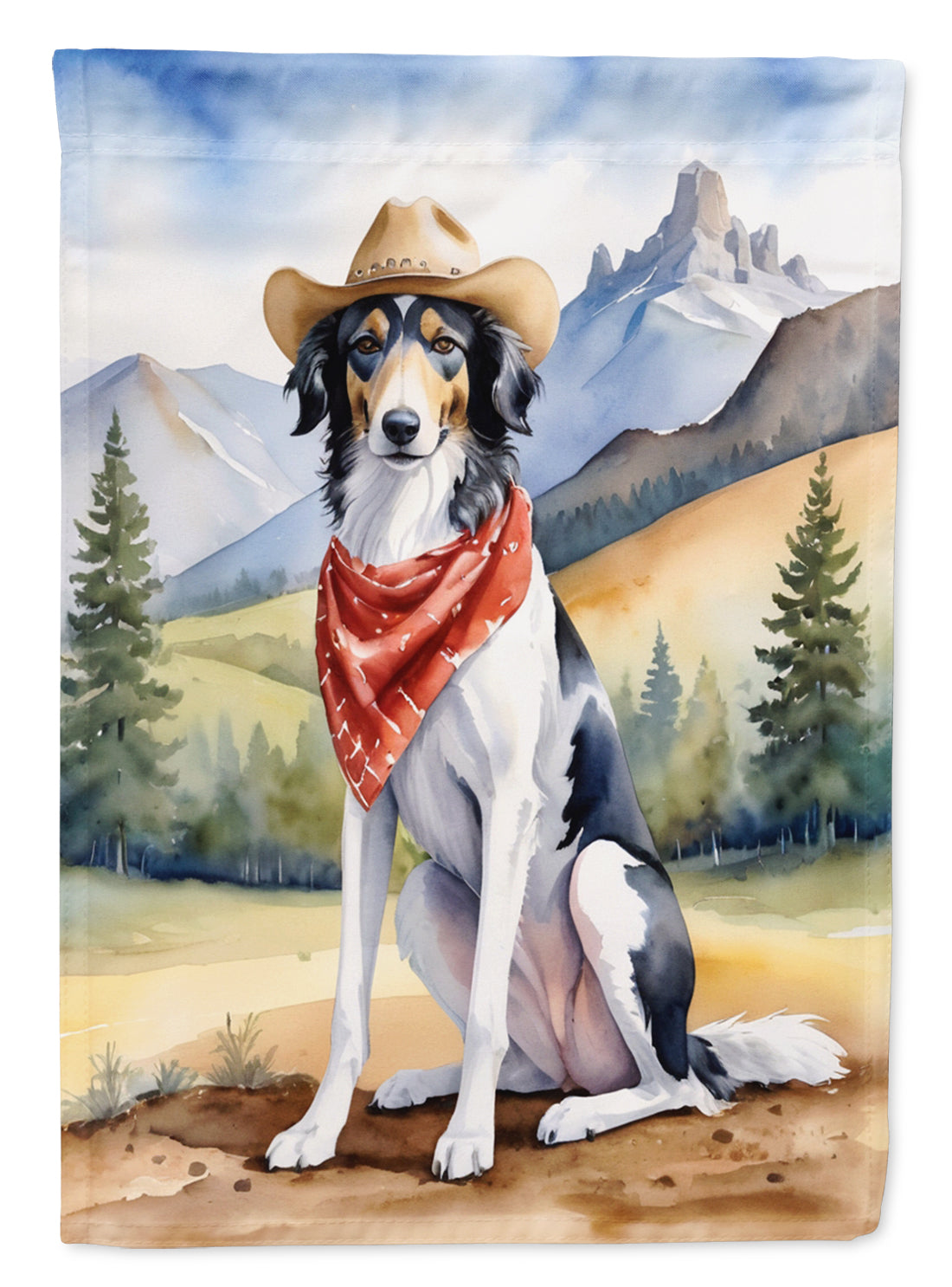 Borzoi Cowboy Welcome House Flag 28x40 Porch Sleeve Pole Decorative Outside Yard Banner Artwork Wall Hanging, Polyester