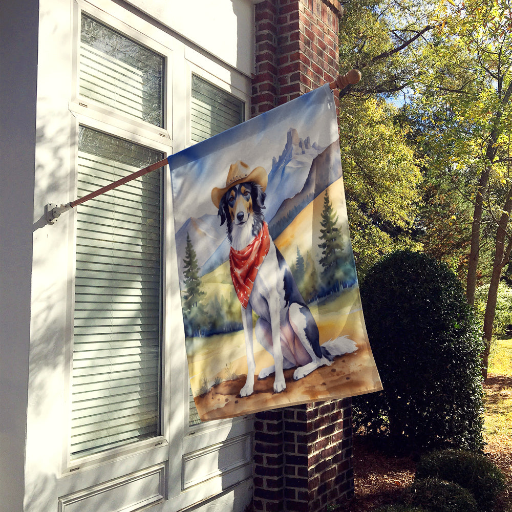 Borzoi Cowboy Welcome House Flag 28x40 Porch Sleeve Pole Decorative Outside Yard Banner Artwork Wall Hanging, Polyester