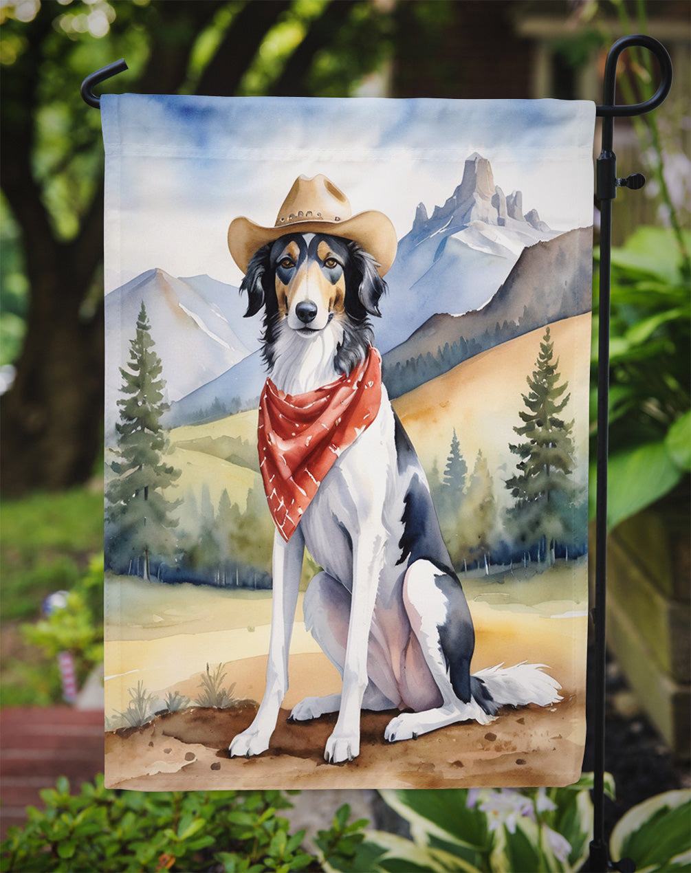 Borzoi Cowboy Welcome Garden Flag Mailbox Decorative Yard Banner Outside Patio Artwork for Flower Beds, Garden Size, Multicolor