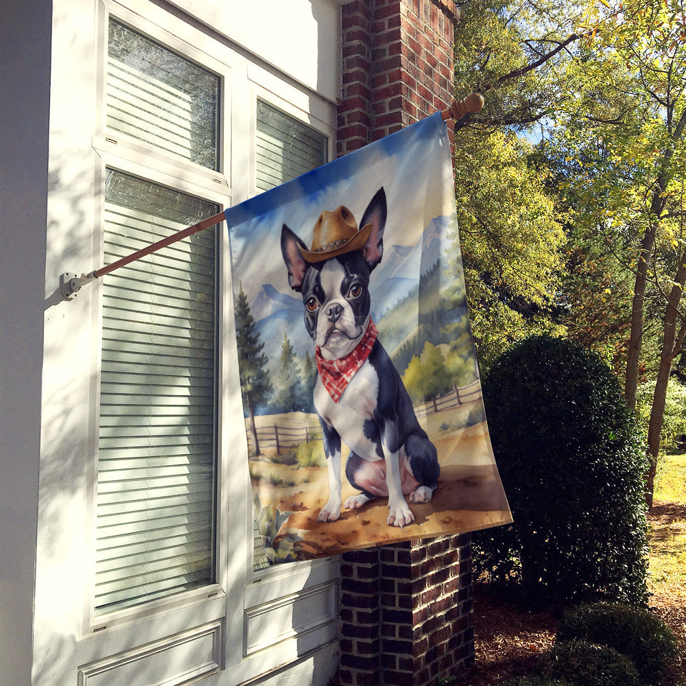 Boston Terrier Cowboy Welcome House Flag 28x40 Porch Sleeve Pole Decorative Outside Yard Banner Artwork Wall Hanging, Polyester