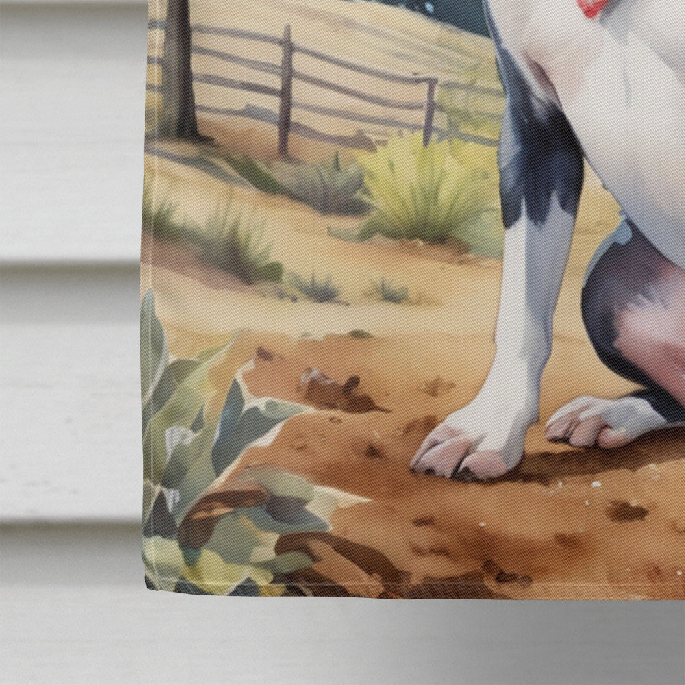Boston Terrier Cowboy Welcome House Flag 28x40 Porch Sleeve Pole Decorative Outside Yard Banner Artwork Wall Hanging, Polyester