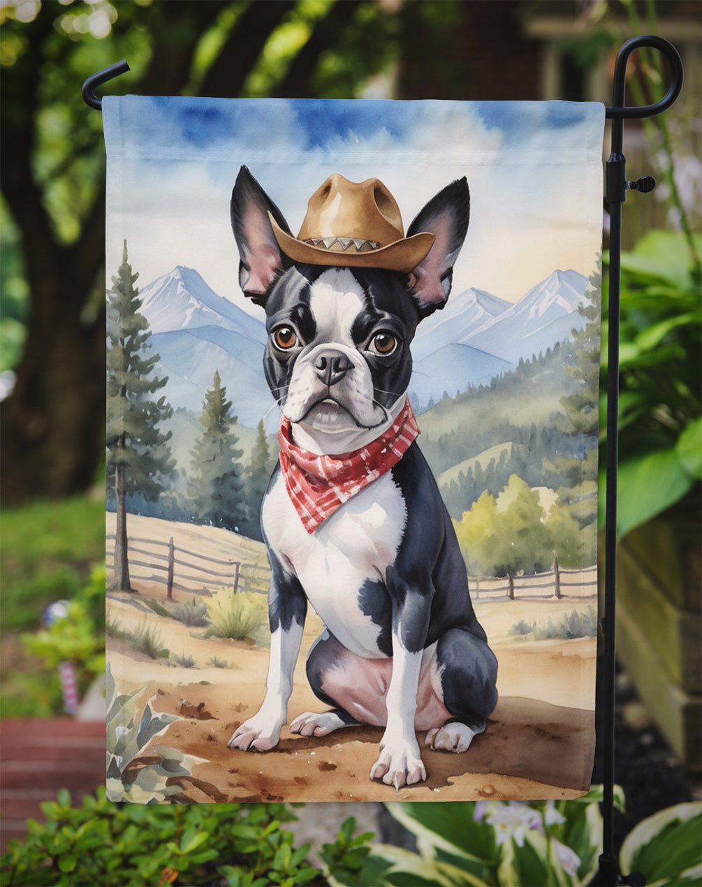 Boston Terrier Cowboy Welcome Garden Flag Mailbox Decorative Yard Banner Outside Patio Artwork for Flower Beds, Garden Size, Multicolor