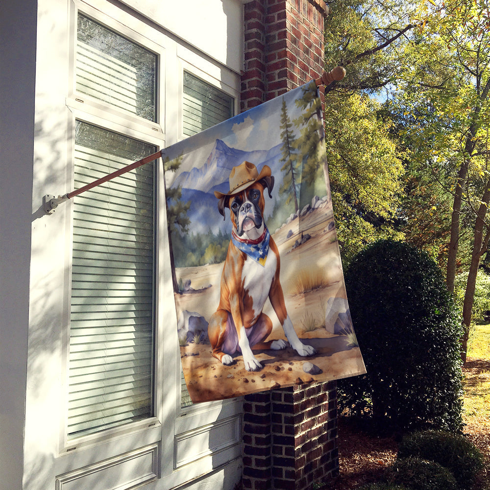 Boxer Cowboy Welcome House Flag 28x40 Porch Sleeve Pole Decorative Outside Yard Banner Artwork Wall Hanging, Polyester