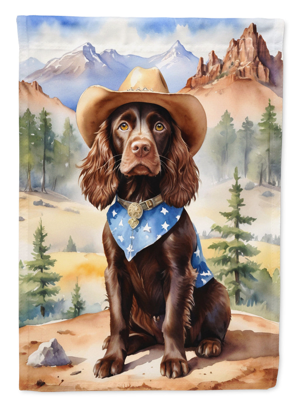 Boykin Spaniel Cowboy Welcome House Flag 28x40 Porch Sleeve Pole Decorative Outside Yard Banner Artwork Wall Hanging, Polyester