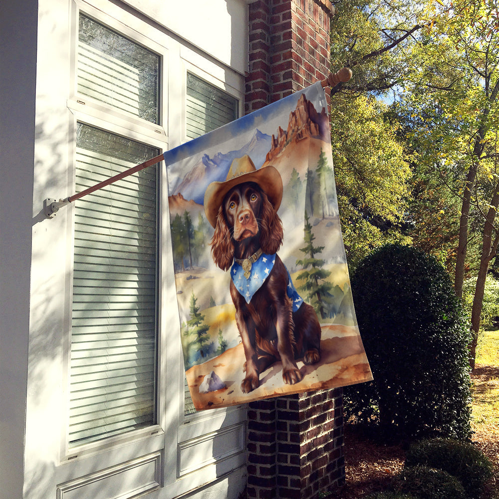 Boykin Spaniel Cowboy Welcome House Flag 28x40 Porch Sleeve Pole Decorative Outside Yard Banner Artwork Wall Hanging, Polyester
