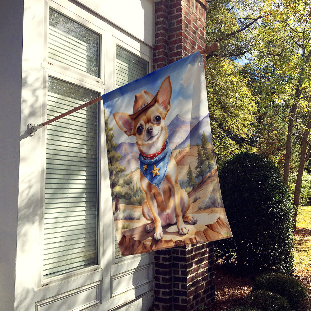 Chihuahua Cowboy Welcome House Flag 28x40 Porch Sleeve Pole Decorative Outside Yard Banner Artwork Wall Hanging, Polyester