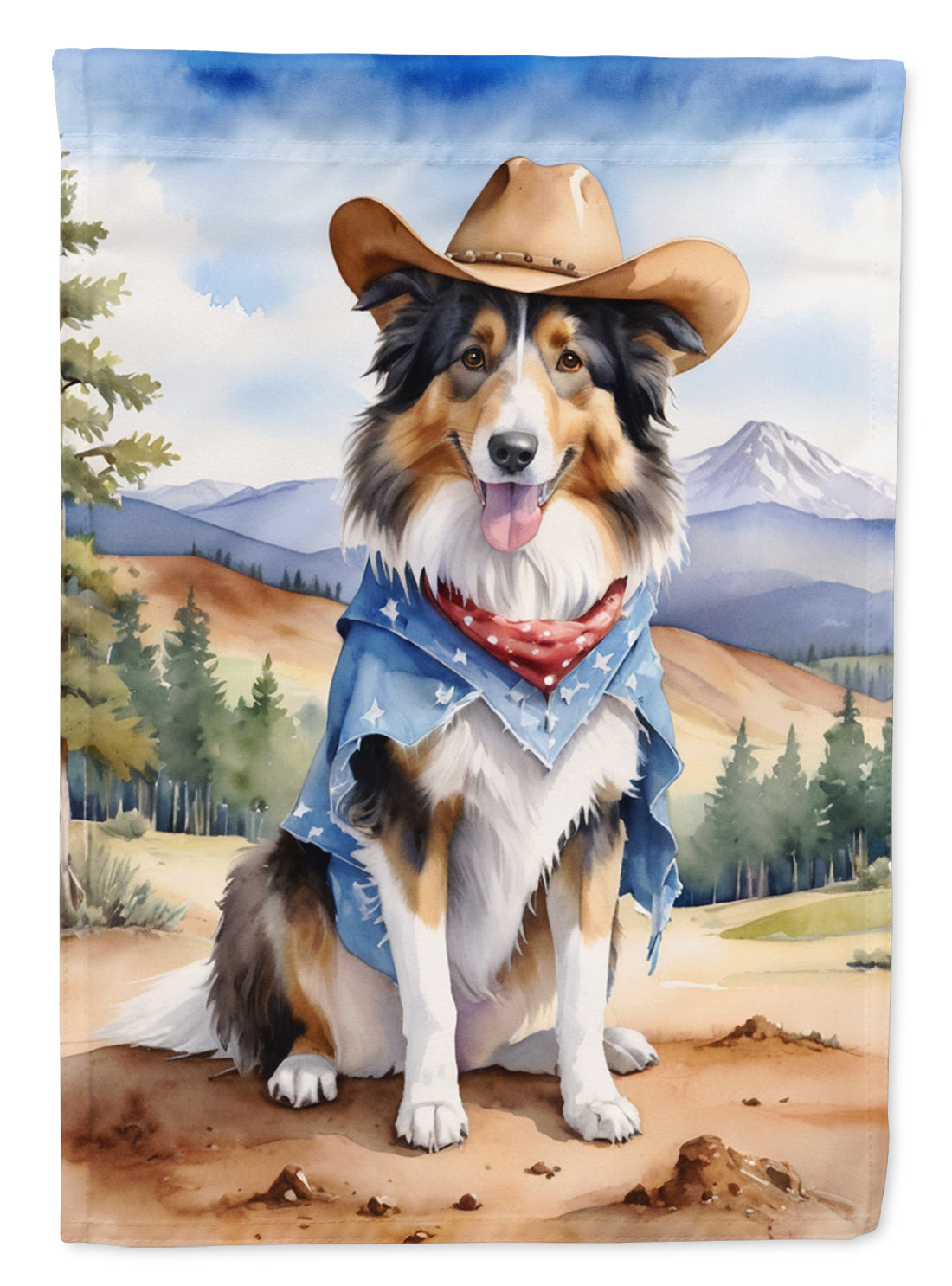 Collie Cowboy Welcome House Flag 28x40 Porch Sleeve Pole Decorative Outside Yard Banner Artwork Wall Hanging, Polyester