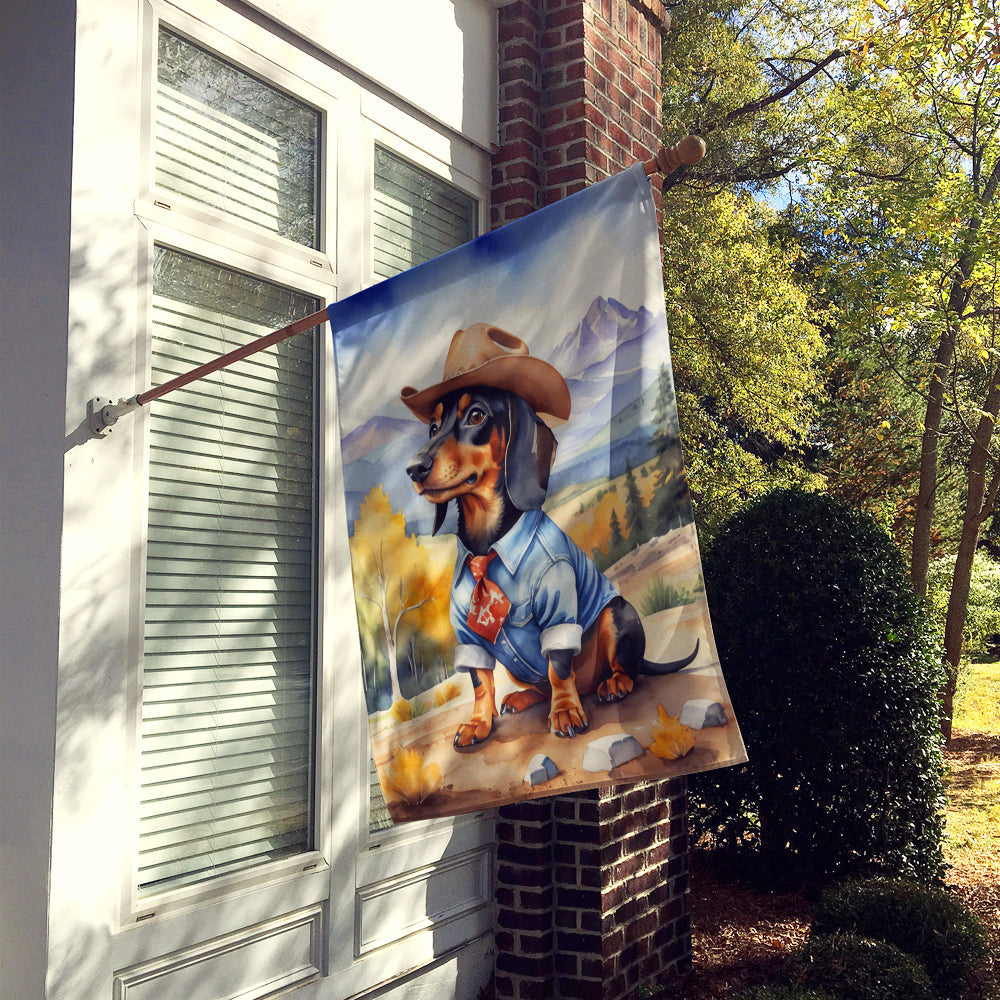 Dachshund Cowboy Welcome House Flag 28x40 Porch Sleeve Pole Decorative Outside Yard Banner Artwork Wall Hanging, Polyester