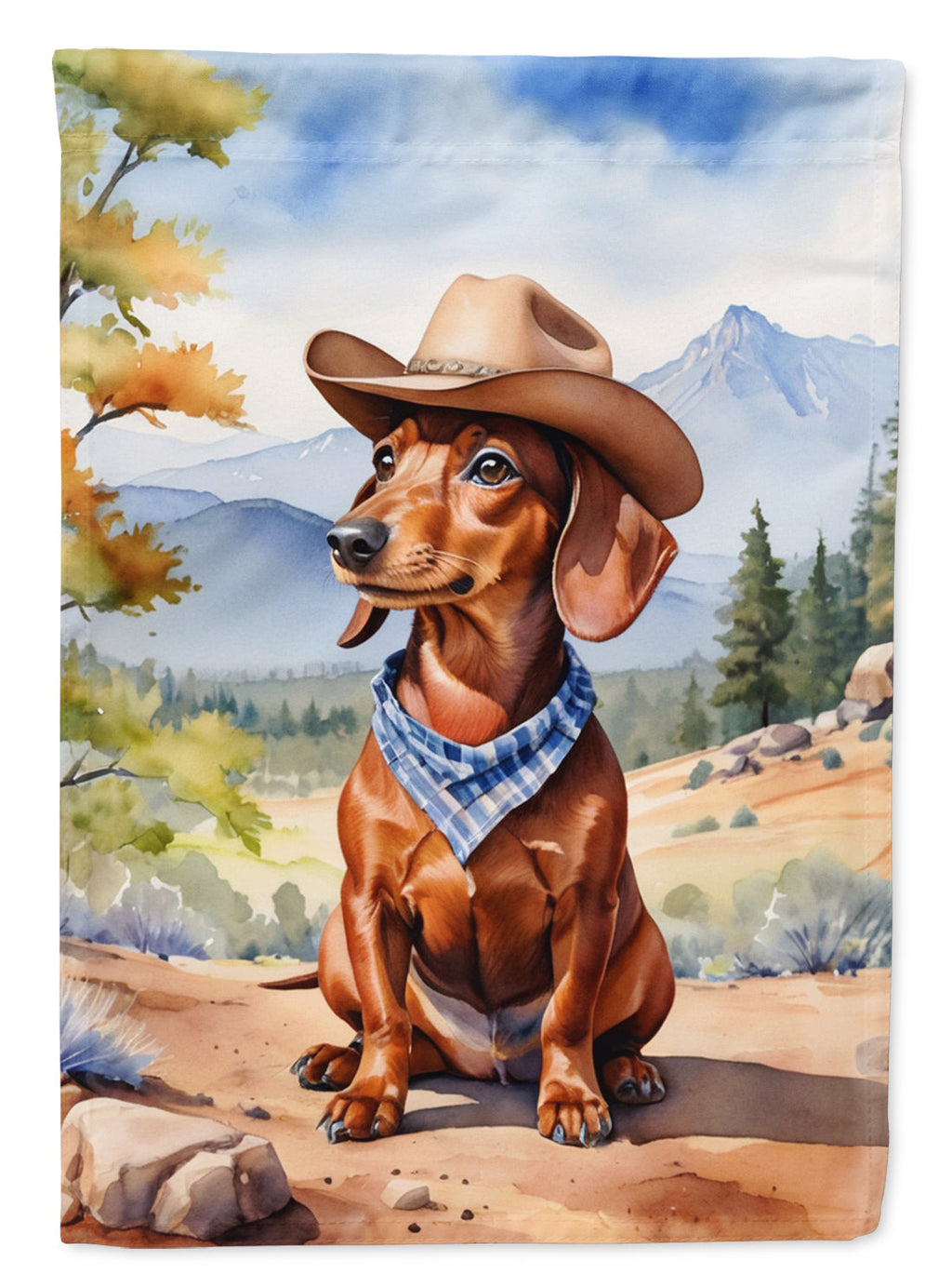 Dachshund Cowboy Welcome House Flag 28x40 Porch Sleeve Pole Decorative Outside Yard Banner Artwork Wall Hanging, Polyester
