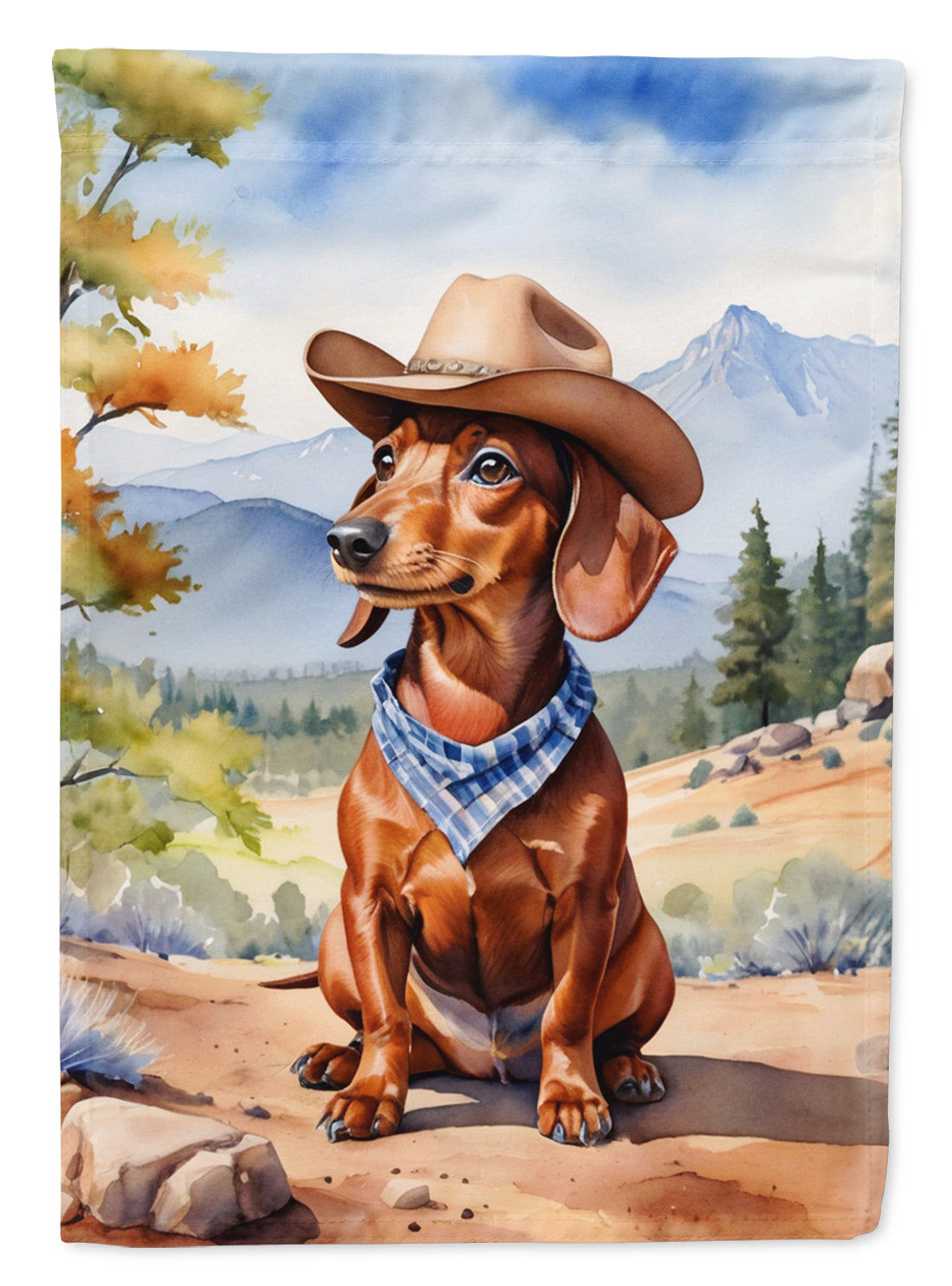 Dachshund Cowboy Welcome House Flag 28x40 Porch Sleeve Pole Decorative Outside Yard Banner Artwork Wall Hanging, Polyester