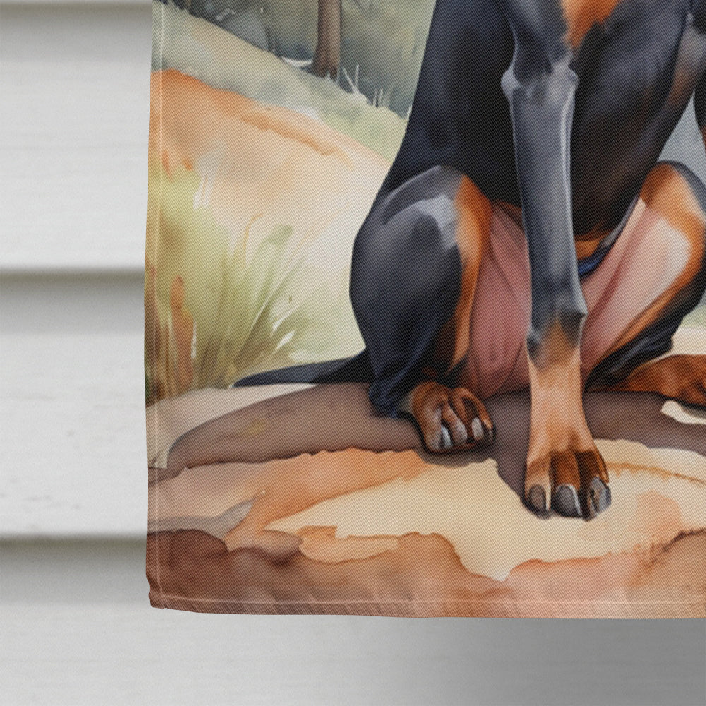 Doberman Pinscher Cowboy Welcome House Flag 28x40 Porch Sleeve Pole Decorative Outside Yard Banner Artwork Wall Hanging, Polyester