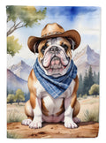 English Bulldog Cowboy Welcome House Flag 28x40 Porch Sleeve Pole Decorative Outside Yard Banner Artwork Wall Hanging, Polyester