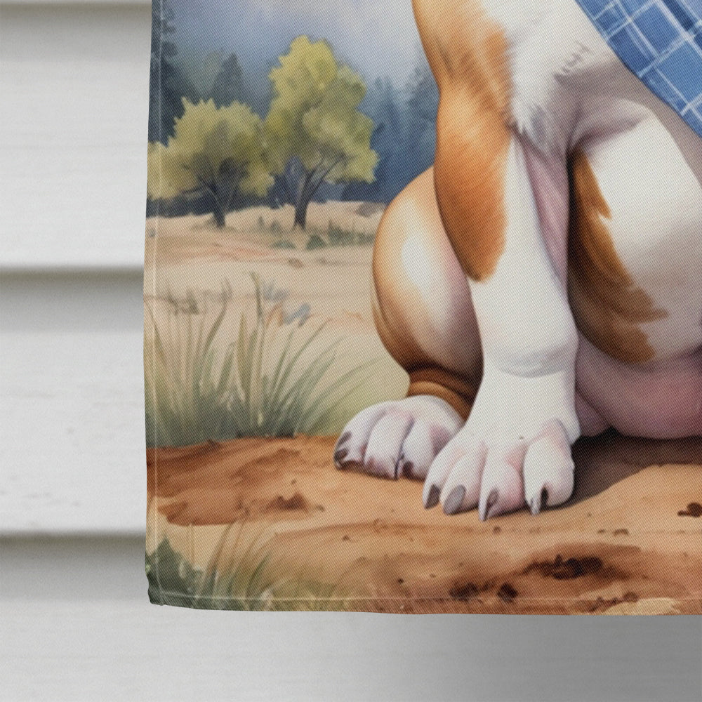 English Bulldog Cowboy Welcome House Flag 28x40 Porch Sleeve Pole Decorative Outside Yard Banner Artwork Wall Hanging, Polyester