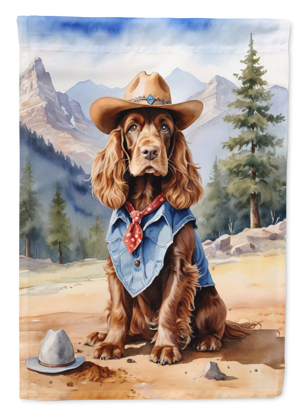 English Cocker Spaniel Cowboy Welcome House Flag 28x40 Porch Sleeve Pole Decorative Outside Yard Banner Artwork Wall Hanging, Polyester