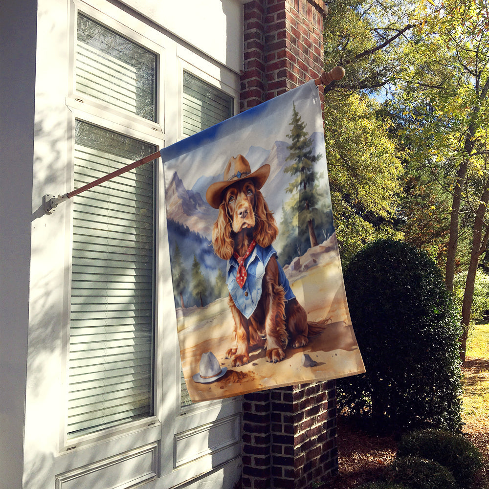 English Cocker Spaniel Cowboy Welcome House Flag 28x40 Porch Sleeve Pole Decorative Outside Yard Banner Artwork Wall Hanging, Polyester
