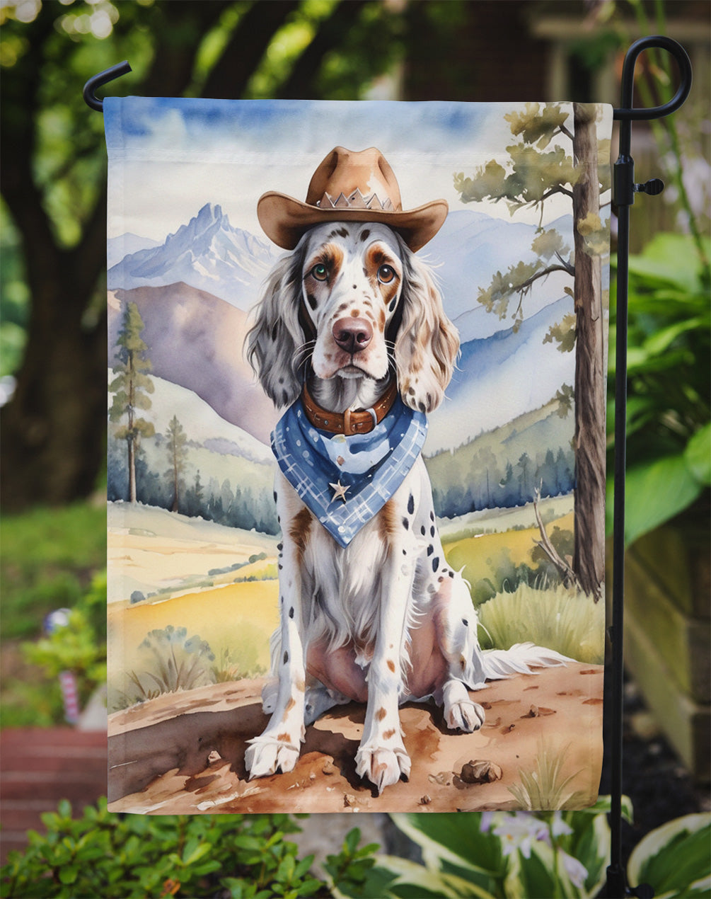 English Setter Cowboy Welcome Garden Flag Mailbox Decorative Yard Banner Outside Patio Artwork for Flower Beds, Garden Size, Multicolor