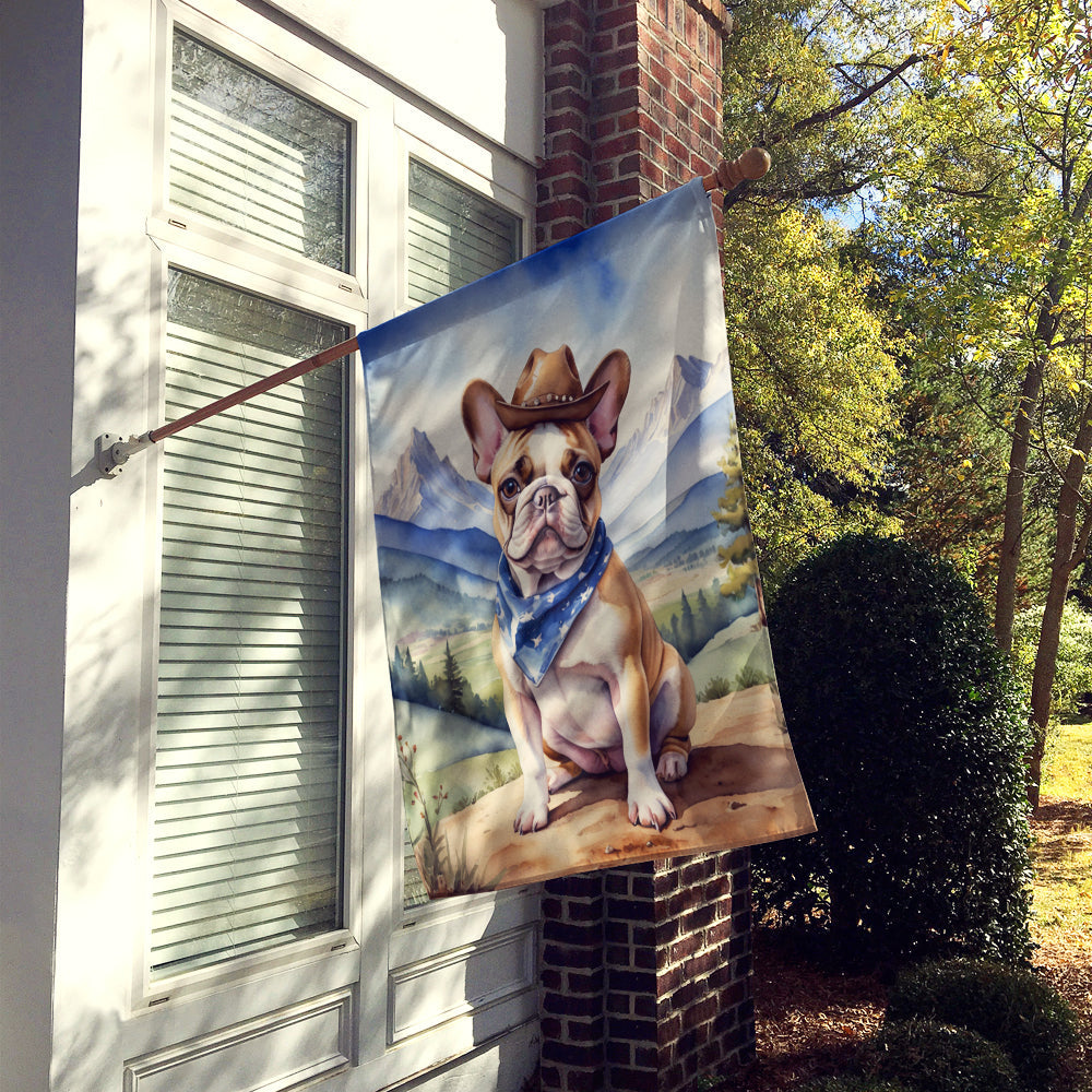 French Bulldog Cowboy Welcome House Flag 28x40 Porch Sleeve Pole Decorative Outside Yard Banner Artwork Wall Hanging, Polyester