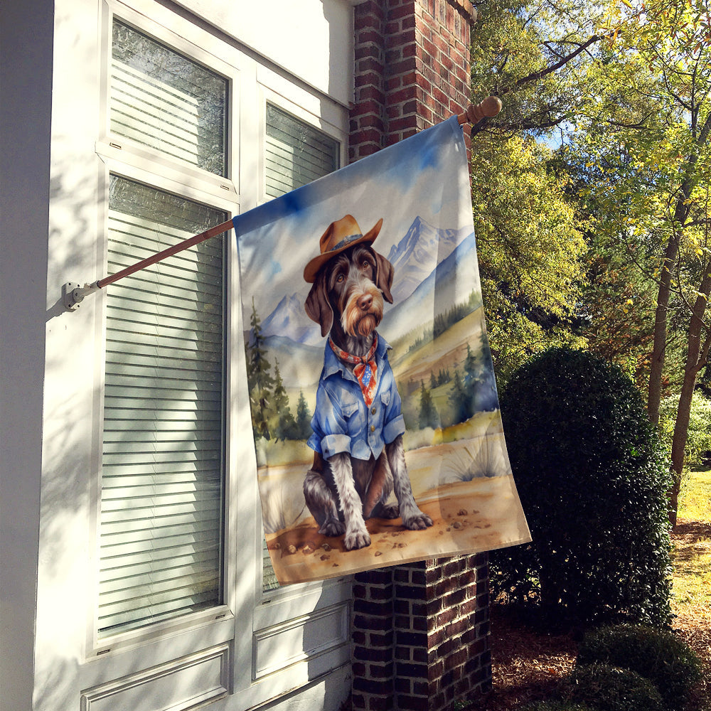 German Wirehaired Pointer Cowboy Welcome House Flag 28x40 Porch Sleeve Pole Decorative Outside Yard Banner Artwork Wall Hanging, Polyester