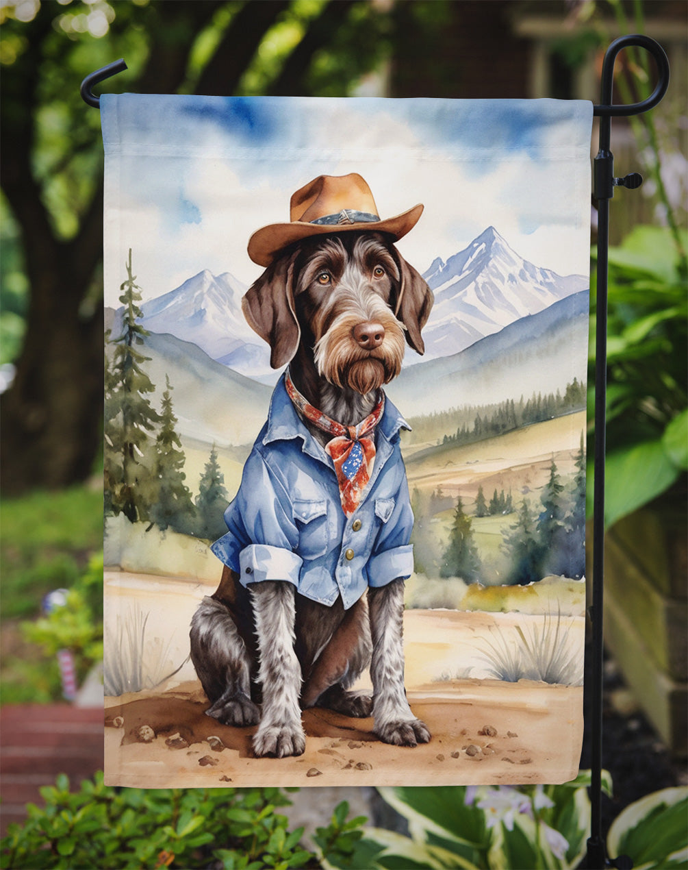 German Wirehaired Pointer Cowboy Welcome Garden Flag Mailbox Decorative Yard Banner Outside Patio Artwork for Flower Beds, Garden Size, Multicolor