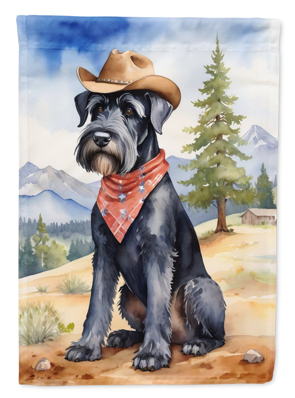Giant Schnauzer Cowboy Welcome House Flag 28x40 Porch Sleeve Pole Decorative Outside Yard Banner Artwork Wall Hanging, Polyester