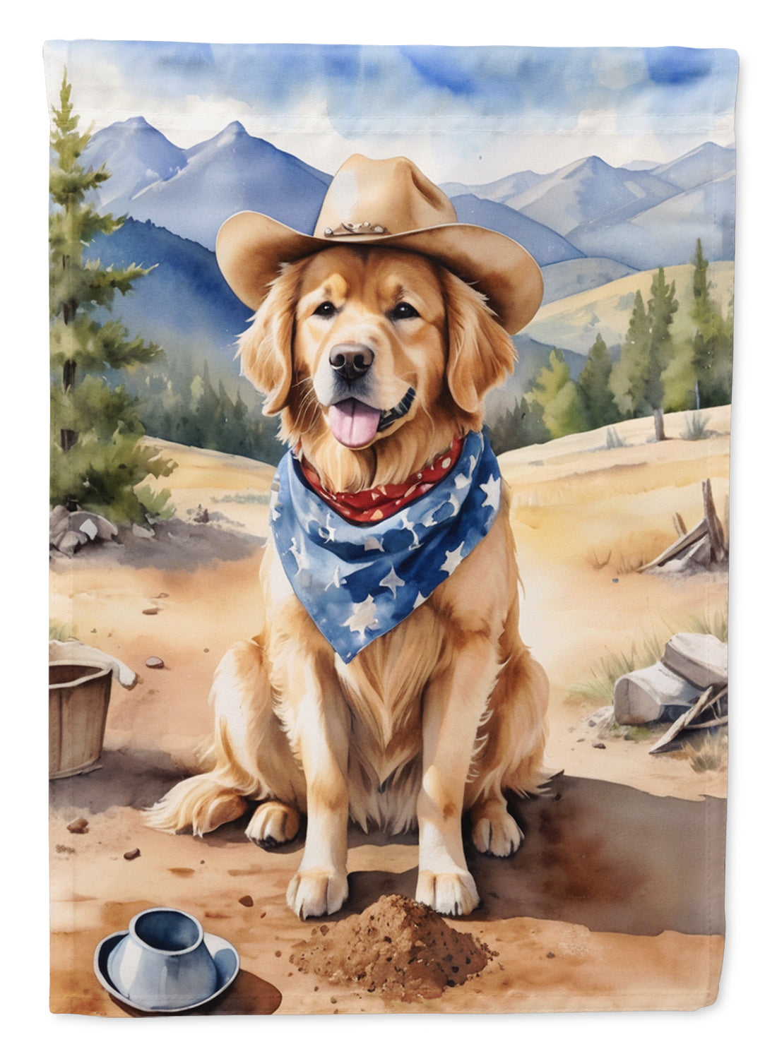Golden Retriever Cowboy Welcome House Flag 28x40 Porch Sleeve Pole Decorative Outside Yard Banner Artwork Wall Hanging, Polyester