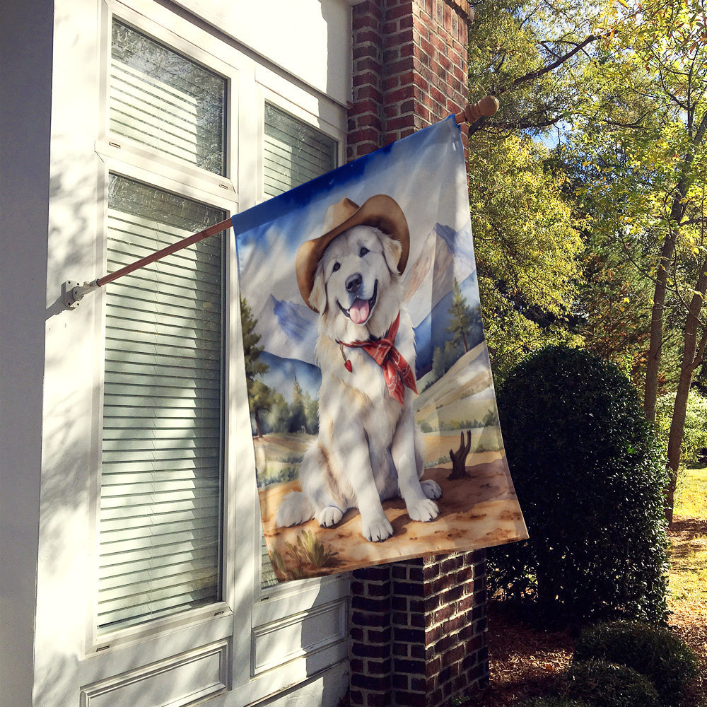 Great Pyrenees Cowboy Welcome House Flag 28x40 Porch Sleeve Pole Decorative Outside Yard Banner Artwork Wall Hanging, Polyester