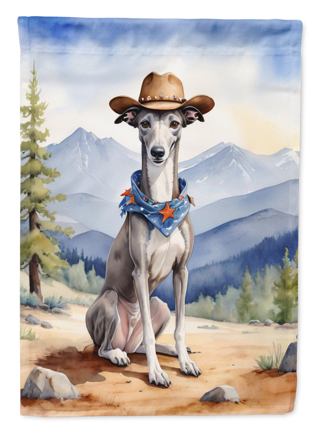 Greyhound Cowboy Welcome House Flag 28x40 Porch Sleeve Pole Decorative Outside Yard Banner Artwork Wall Hanging, Polyester