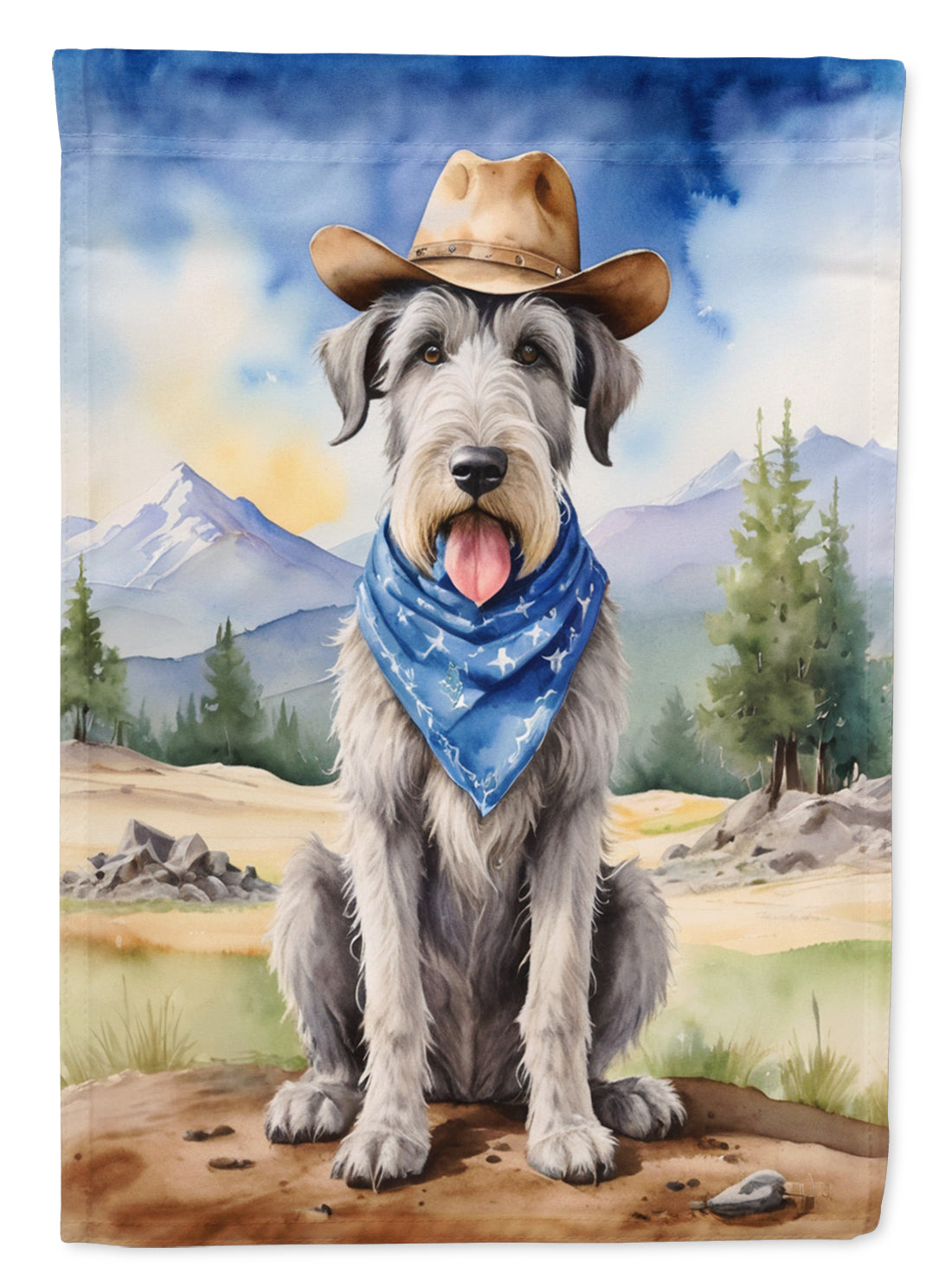 Irish Wolfhound Cowboy Welcome House Flag 28x40 Porch Sleeve Pole Decorative Outside Yard Banner Artwork Wall Hanging, Polyester