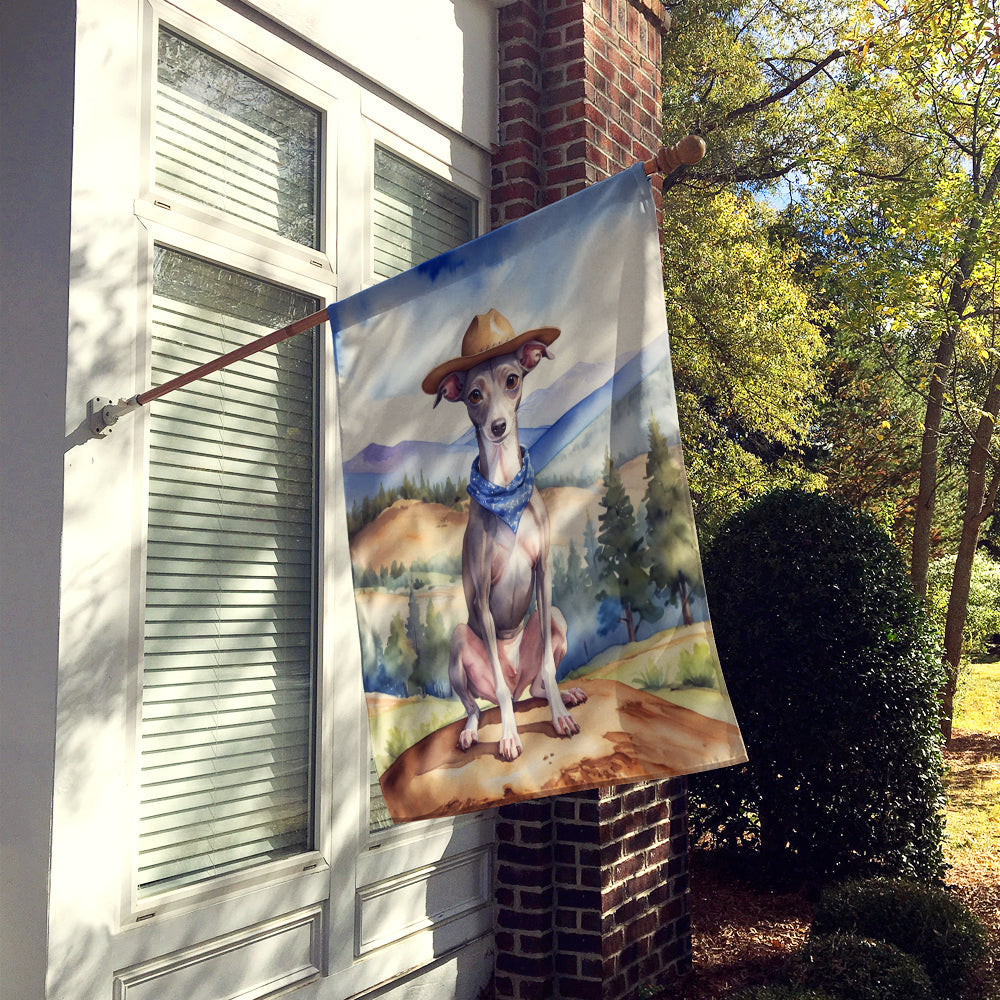 Italian Greyhound Cowboy Welcome House Flag 28x40 Porch Sleeve Pole Decorative Outside Yard Banner Artwork Wall Hanging, Polyester