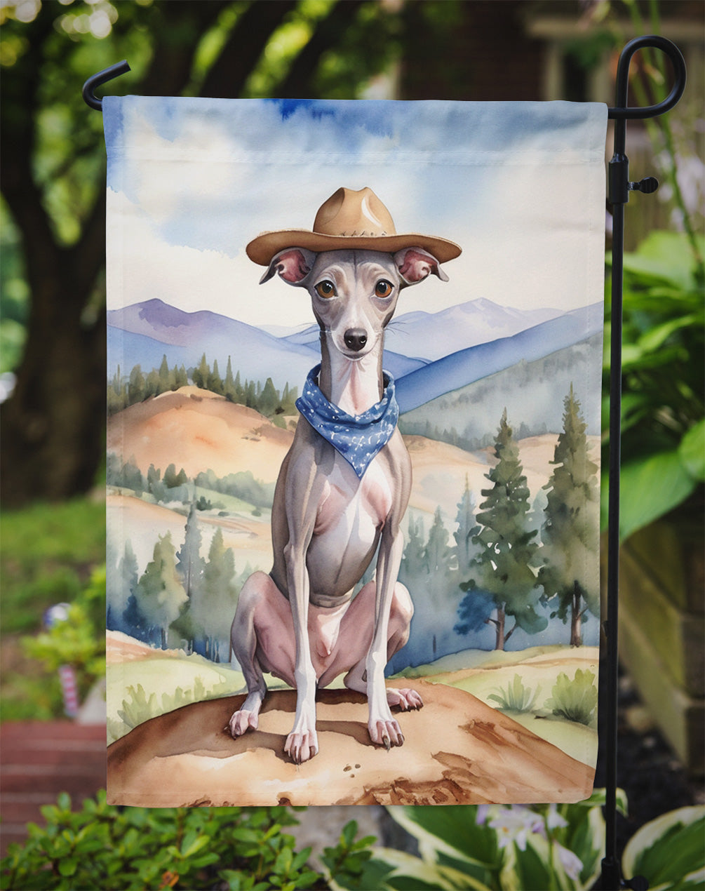 Italian Greyhound Cowboy Welcome Garden Flag Mailbox Decorative Yard Banner Outside Patio Artwork for Flower Beds, Garden Size, Multicolor