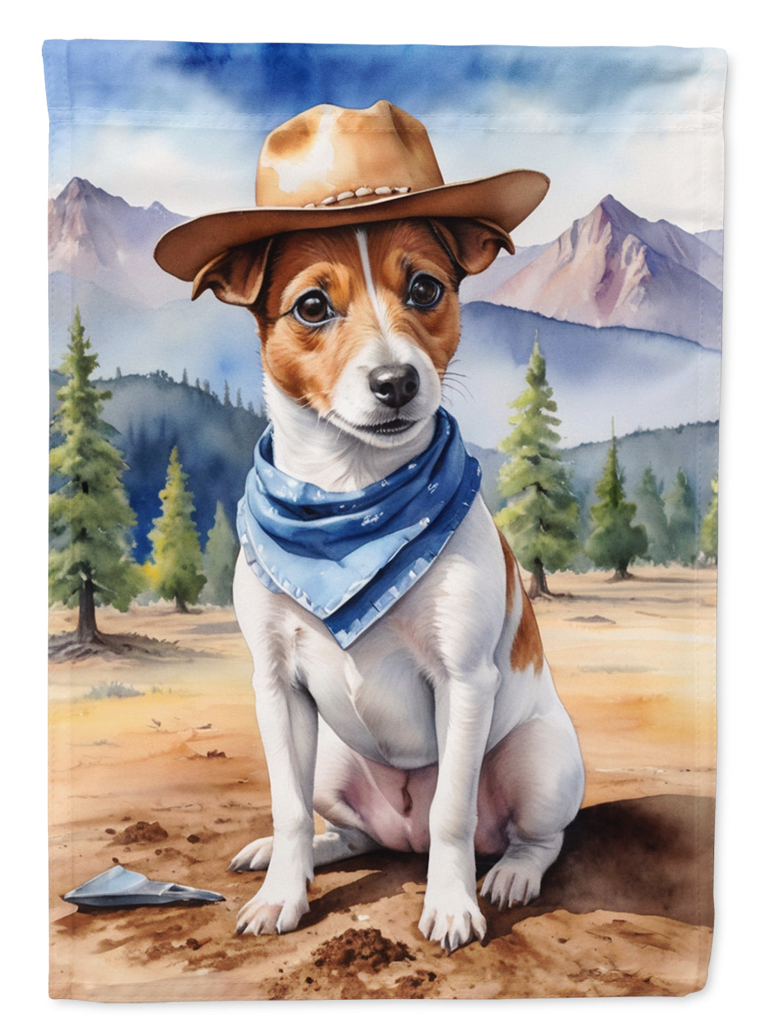 Jack Russell Terrier Cowboy Welcome House Flag 28x40 Porch Sleeve Pole Decorative Outside Yard Banner Artwork Wall Hanging, Polyester