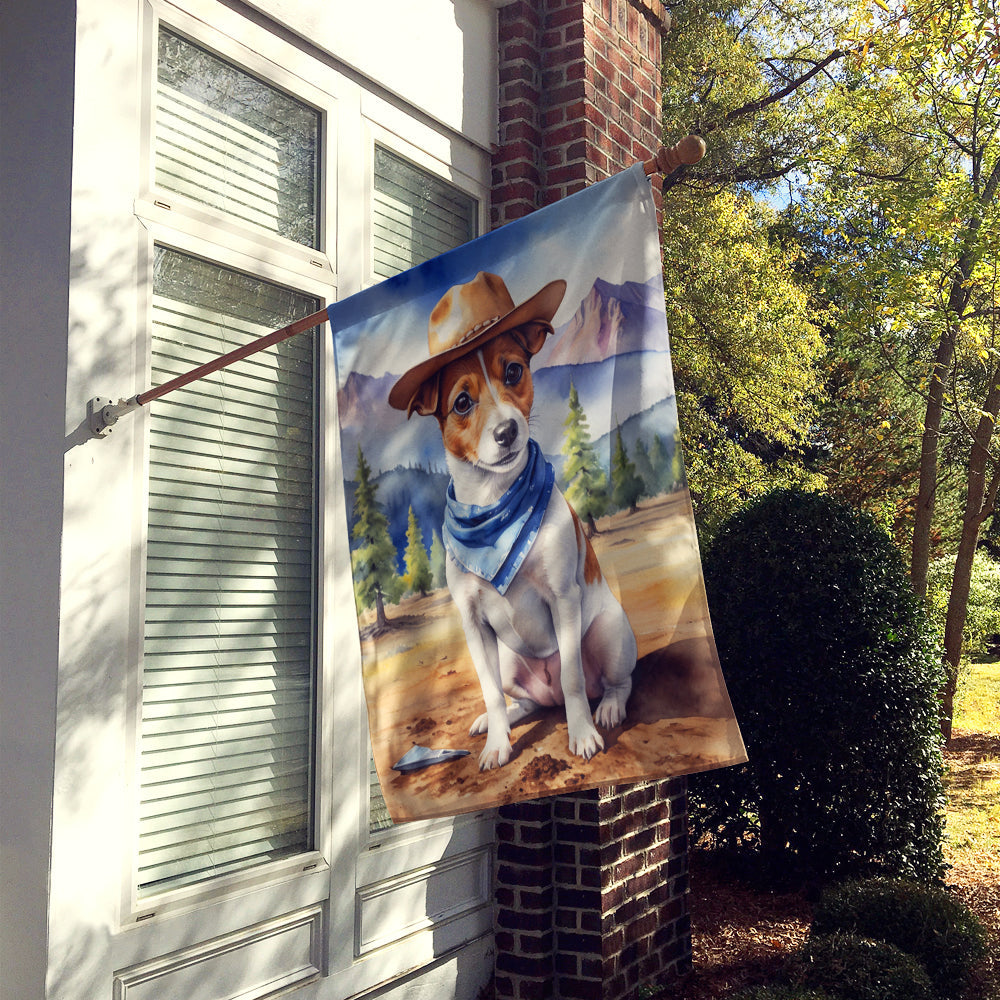 Jack Russell Terrier Cowboy Welcome House Flag 28x40 Porch Sleeve Pole Decorative Outside Yard Banner Artwork Wall Hanging, Polyester